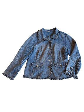 J. Jill Ruffle Trim Snap Front Cropped Jacket Scalloped Collared Casual Women's